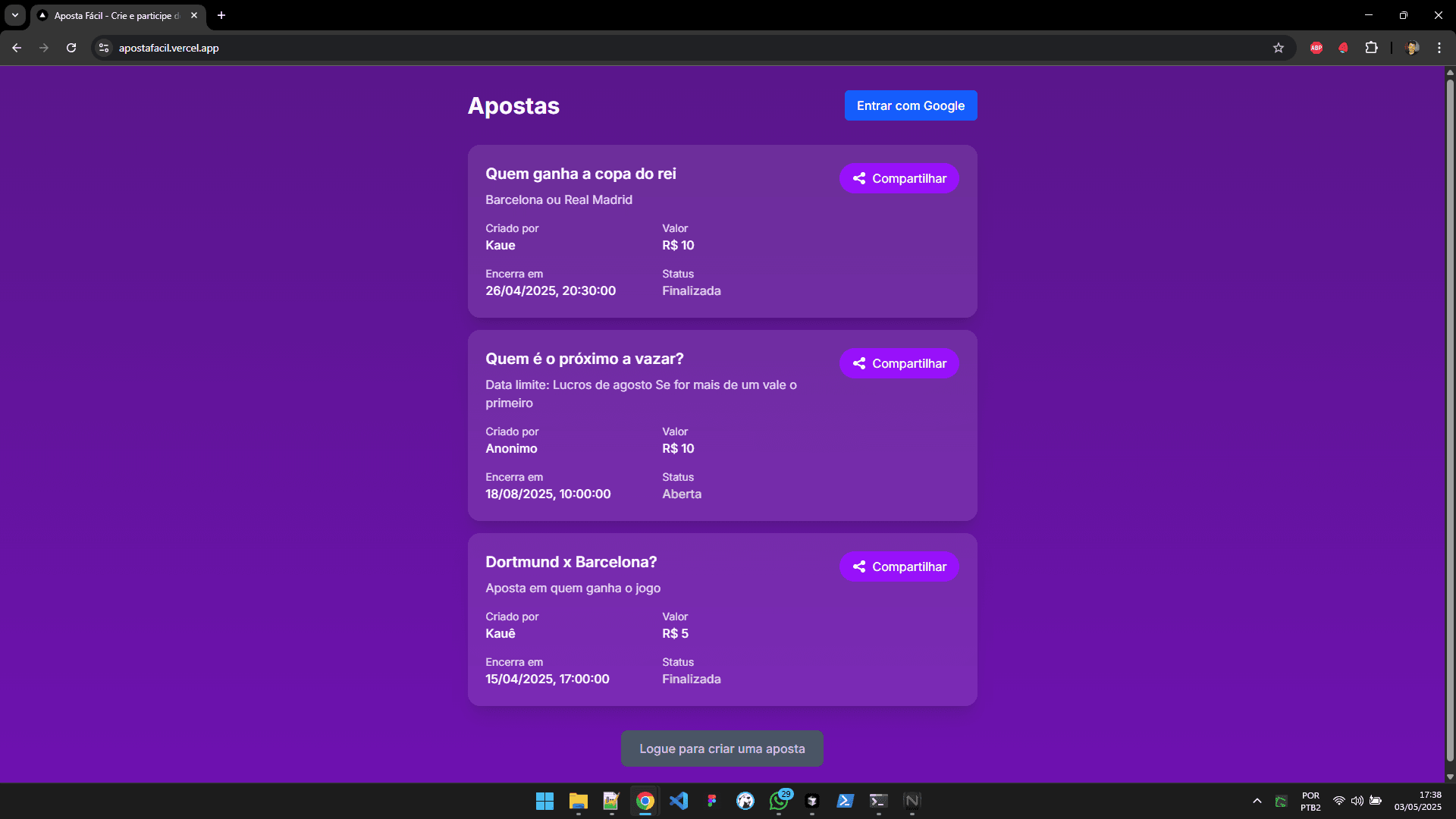 Platform initial screen